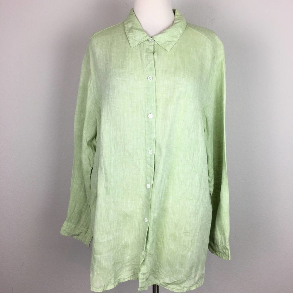 J. Jill Light Green Button-Down Linen Shirt